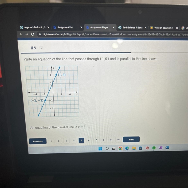 Write an equation of the line that passes through (1,6) and is parallel to the line-example-1