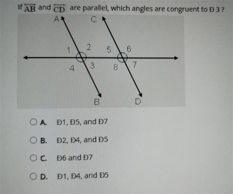 Is about and DC are parallel, which angles are congruent to D 3?​-example-1