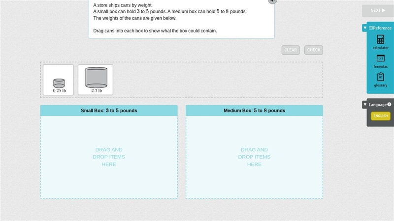 A store ships cans by weight. A small box can hold 3 to 5 pounds. A medium box can-example-1