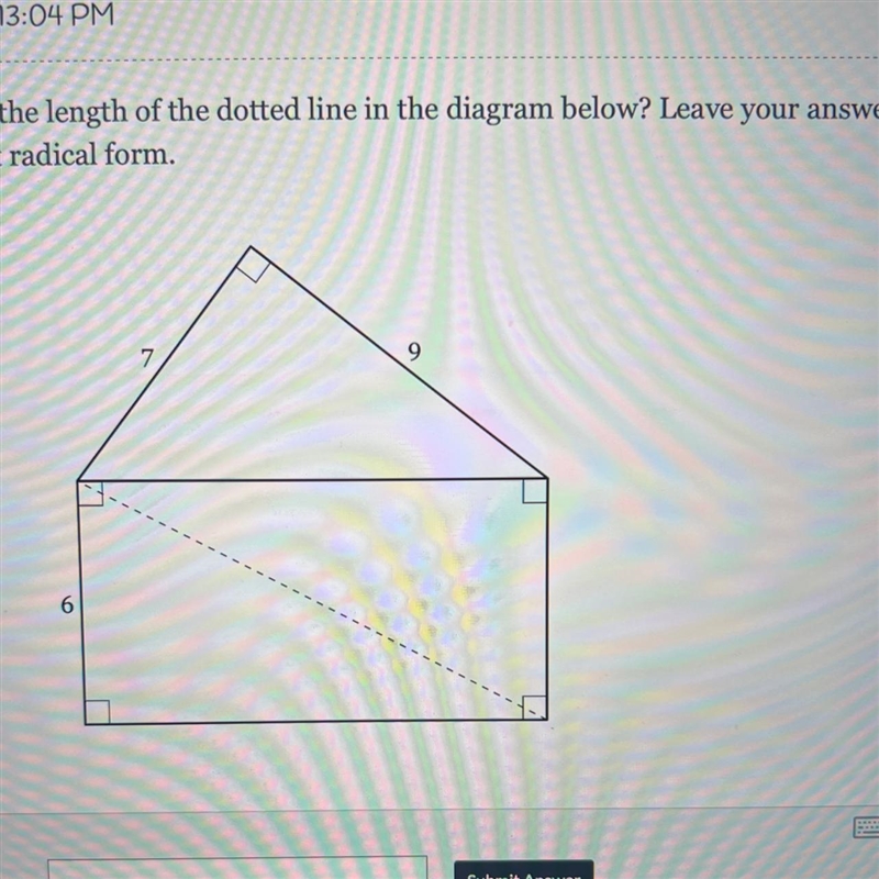 What is the length of the dotted line in the diagram below? Leave your answer in simplest-example-1