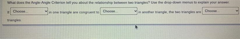 What does the Angle-Angle Criterion tell you about the relationship between two triangles-example-1