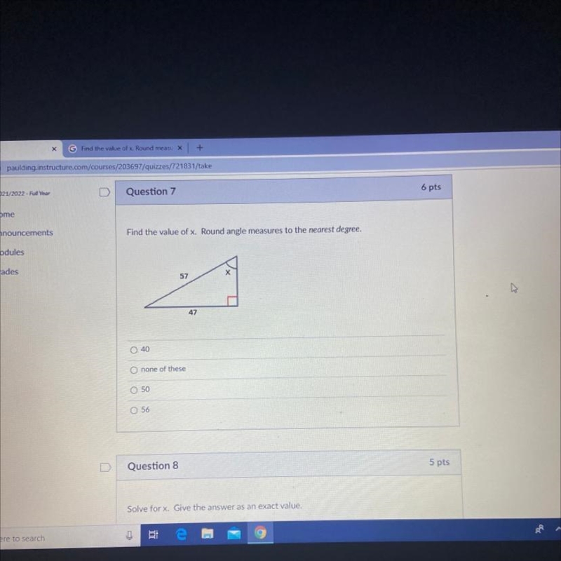 Find the value of x. Round angle measures to the nearest degree.-example-1