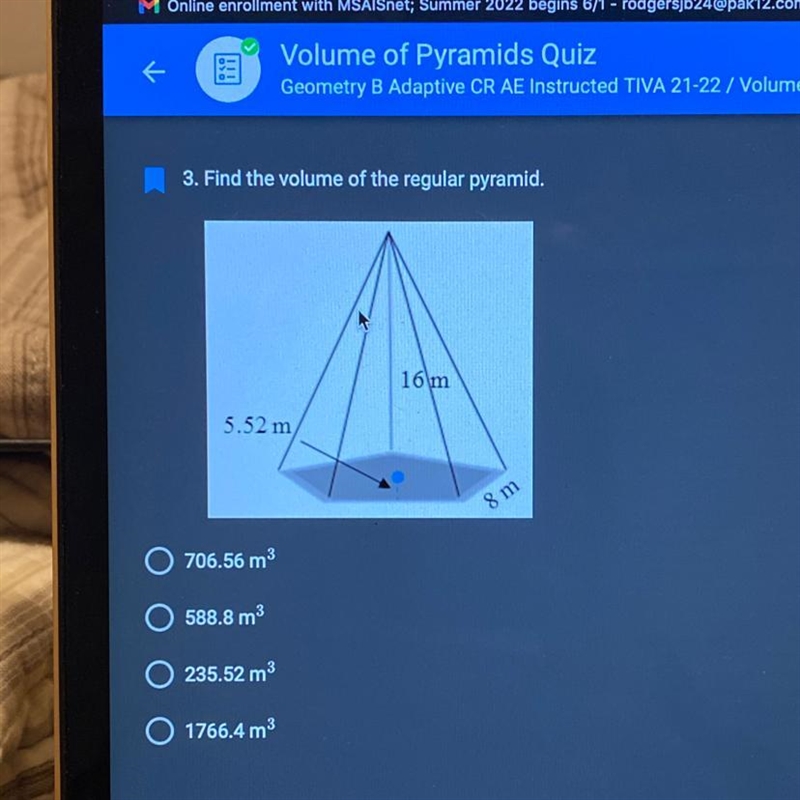 Find the volume of the regular pyramid.-example-1