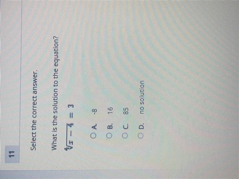 Select the correct answer. What is the solution to the equation? *image below*-example-1