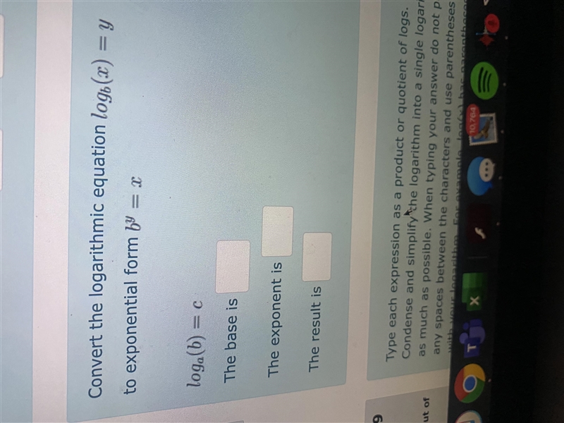 Convert the logarithmic equation log_{b}(x)=y to exponential form b^{y}= x log_{a-example-1