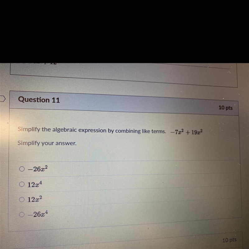 Simplify the algebraic expression by combining like terms.-example-1