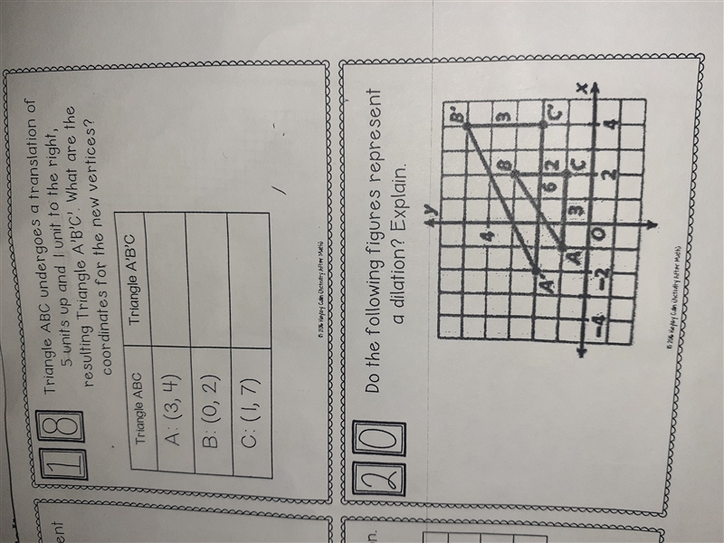 Triangle ABC undergoes a translation of 5 units up and 1 unit to the right resulting-example-1