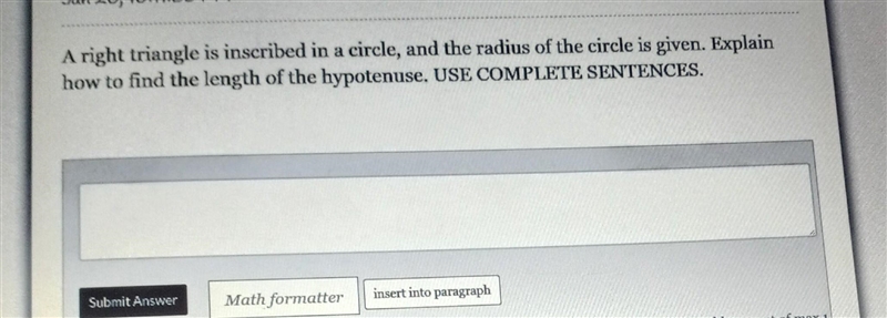 Can someone please help, A right triangle is inscribed in a circle, and the radius-example-1