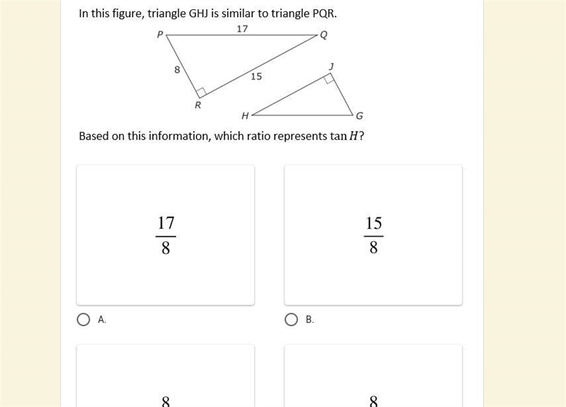 In this figure, triangle GHJ is similar to traingle PQR. Based on this information-example-1