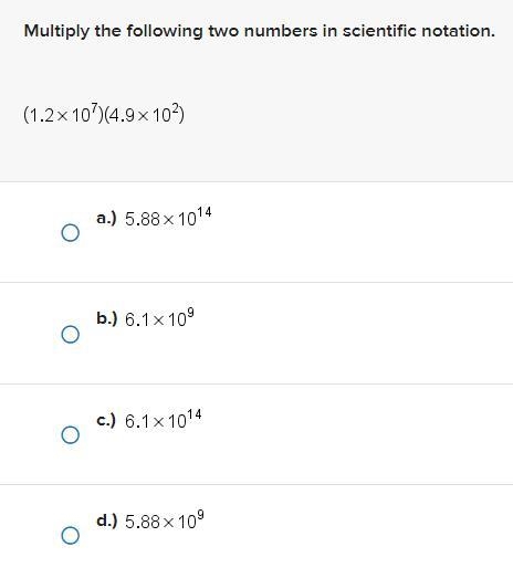 Please help! Multiply the following two numbers in scientific notation.-example-1