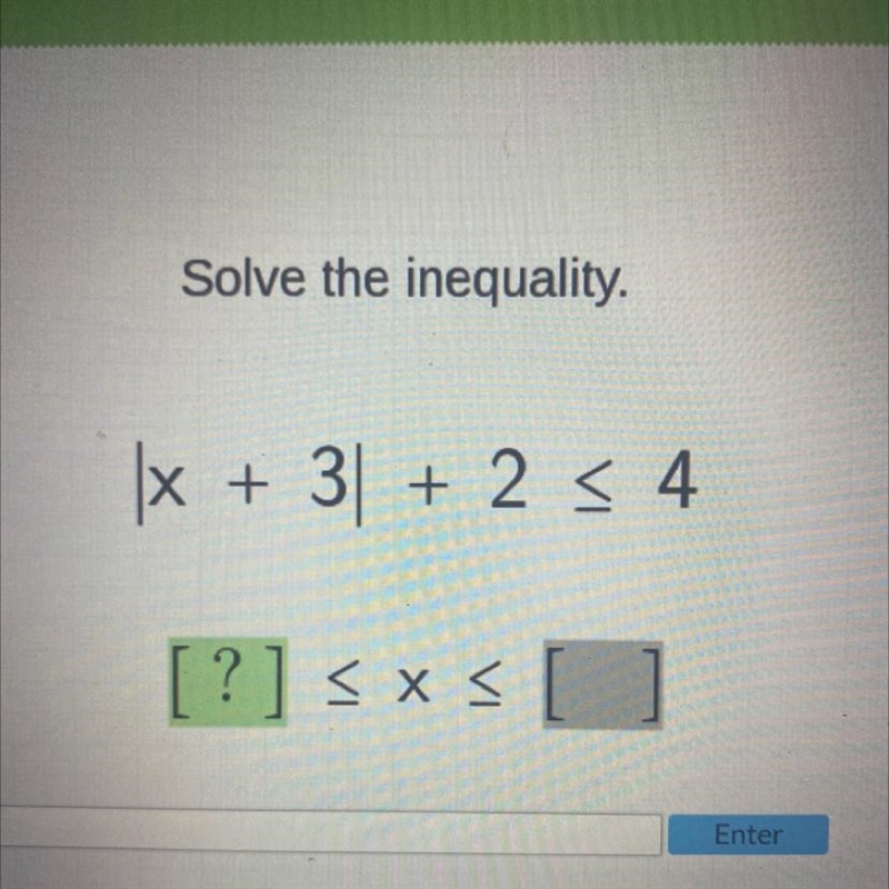 Solve the inequality.x + 3 + 2 ≤ 4[?] ≤ x ≤ [ ]-example-1