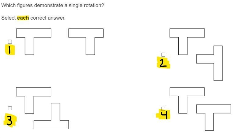 Which figures demonstrates a single rotation? Please select all that apply--example-1