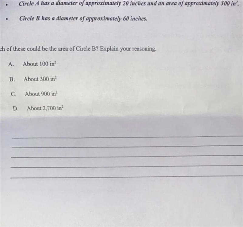 Which of these could be the area of circle b? Explain your reasoning-example-1