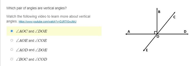 Which pair of angles are vertical angles?-example-1