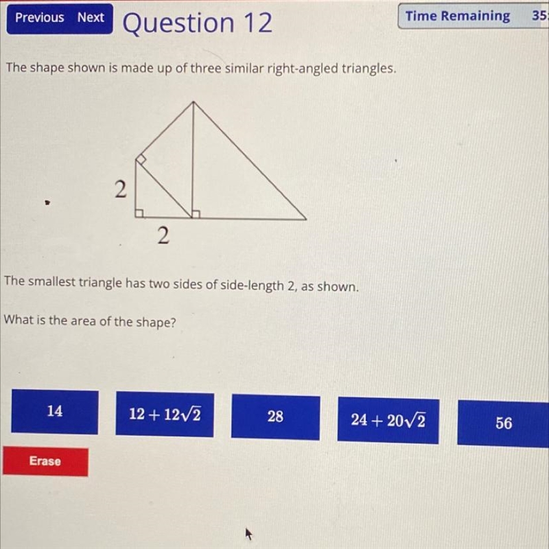 2The shape shown is made up of three similar right-angled triangles.22The smallest-example-1