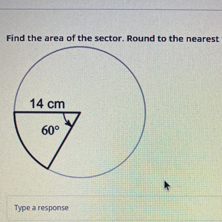 Find the area of the sector. Round to the nearest tenth. 14 cm 60°-example-1