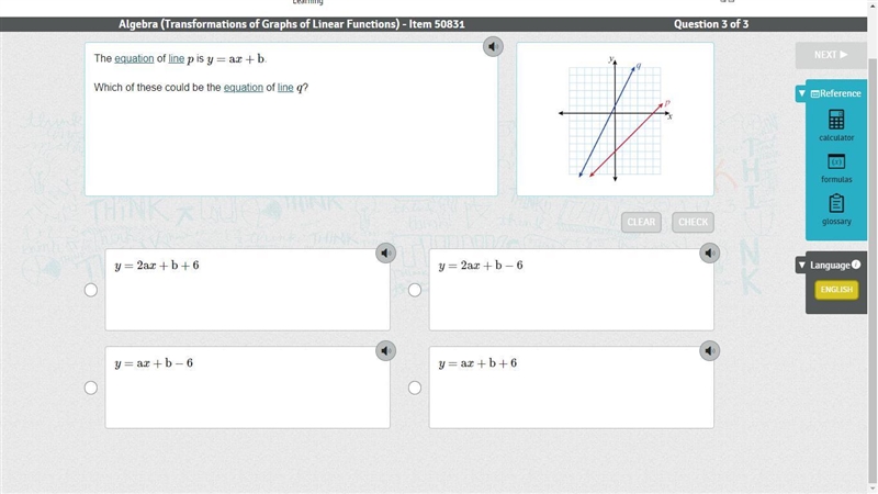 The equation of line p is y=ax+b. Which of these could be the equation of line q?-example-1