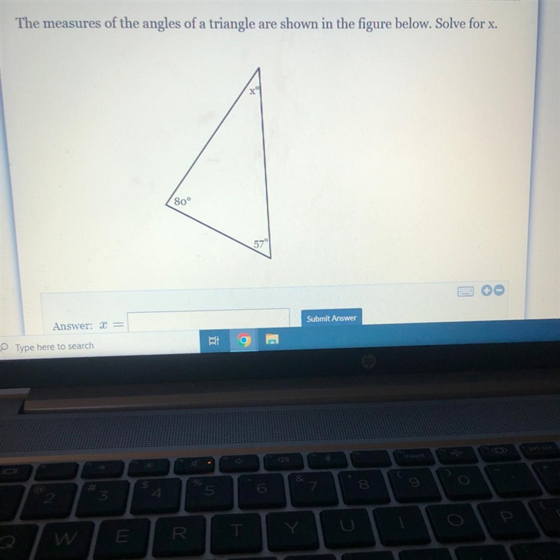 The measures of the angles of a triangle are shown in the figure below. Solve for-example-1