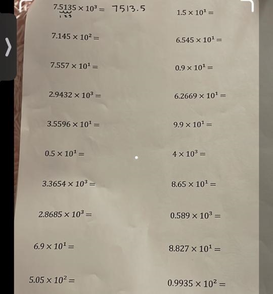 7.5135 × 10³ = 1513.5 was 7.145 x 10² = 7.557 × 10¹ = 2.9432 × 10³ = 3.5596 × 10¹ = 0.5 × 10¹ = 3.3654 × 10³ = 2.8685 × 10³ = 6.9 x-example-1