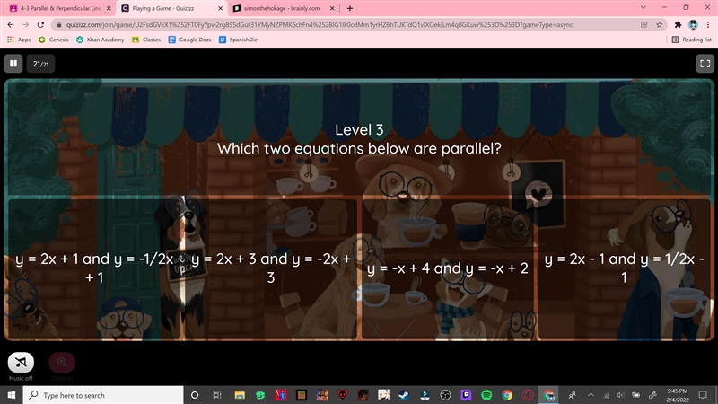 Which two equations are parallel?-example-1