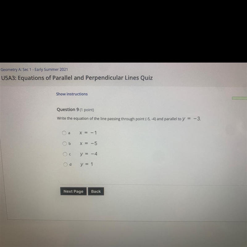 Write the equation of the line passing through point (-5, -4) and parallel to y = -3-example-1