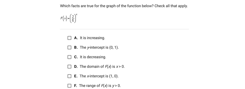 Which facts are true for the graph of the function below? Check all that apply.A.It-example-1