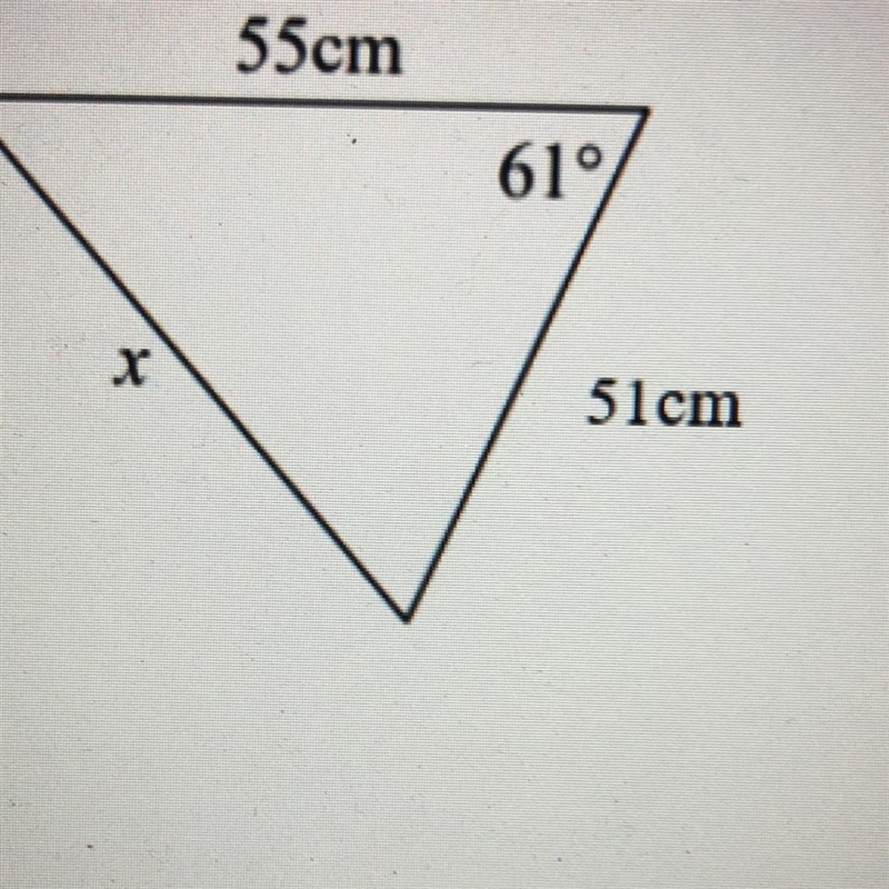 What is the length of side x? Round your answer to the nearest whole number. 56 centimeters-example-1