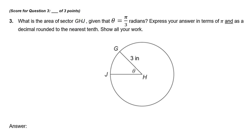 Please help!!! What is the area of , given that θ=π/3 radians? Express your answer-example-1