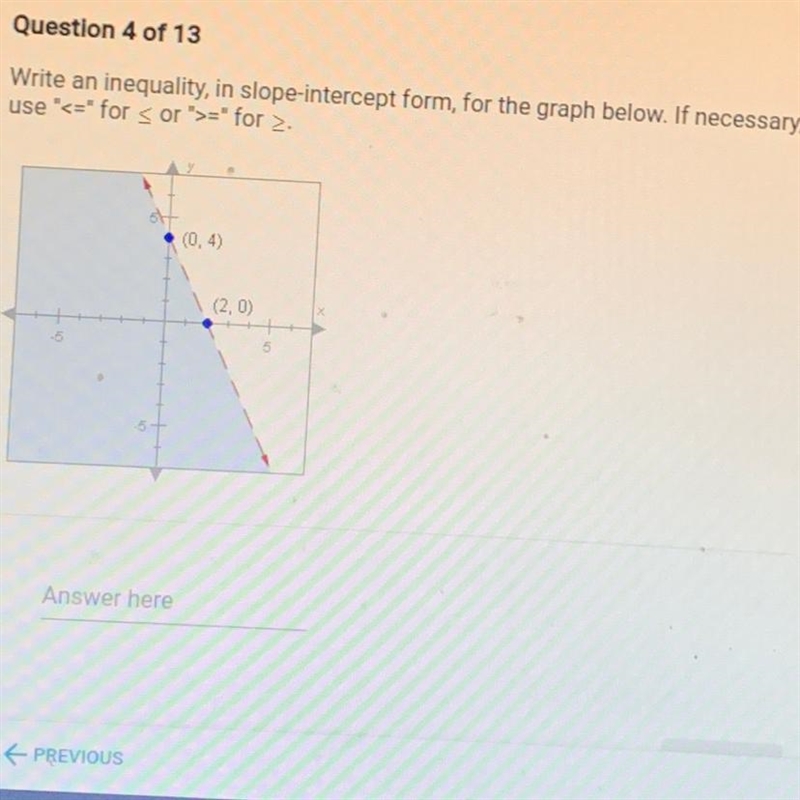 Write an inequality, in slope-intercept form, for the graph below. If necessary,use-example-1