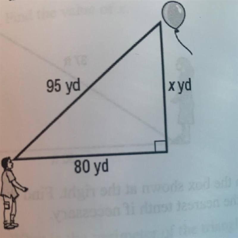 In the diagram, Jorge let go of the string tied to his balloon. Write and solve anequation-example-1