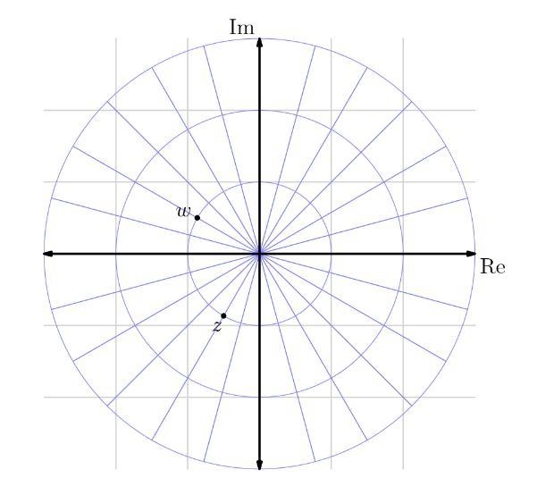 Consider the complex numbers z and w below: Calculate $(z+w)^(9)$ in rectangular form-example-1