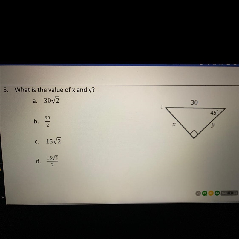 5. What is the value of x and y? a. b. c. d.-example-1