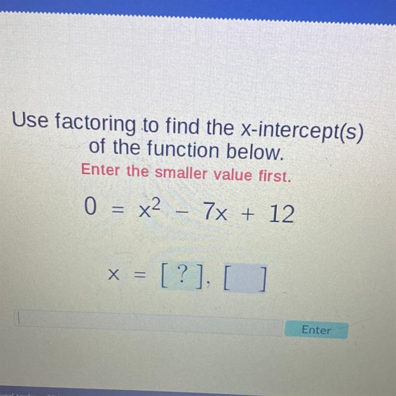 PLEASE HELP!! Use factoring to find the x-intercept(s) of the function below-example-1