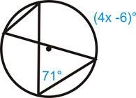 Solve for x: A. 37 B. 19.25 C. 10.375 D. 41 (4x-6) 71-example-1