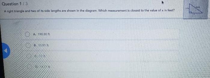 14,3 3.7 ft A right triangle and two of its side lengths are shown in the diagram-example-1