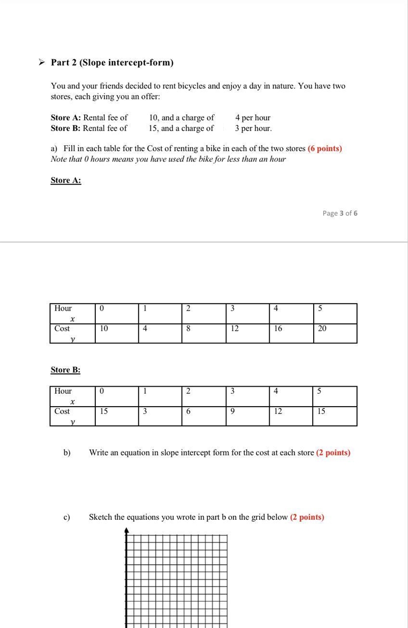 Write an equation in slope intercept form for the cost at each store-example-1