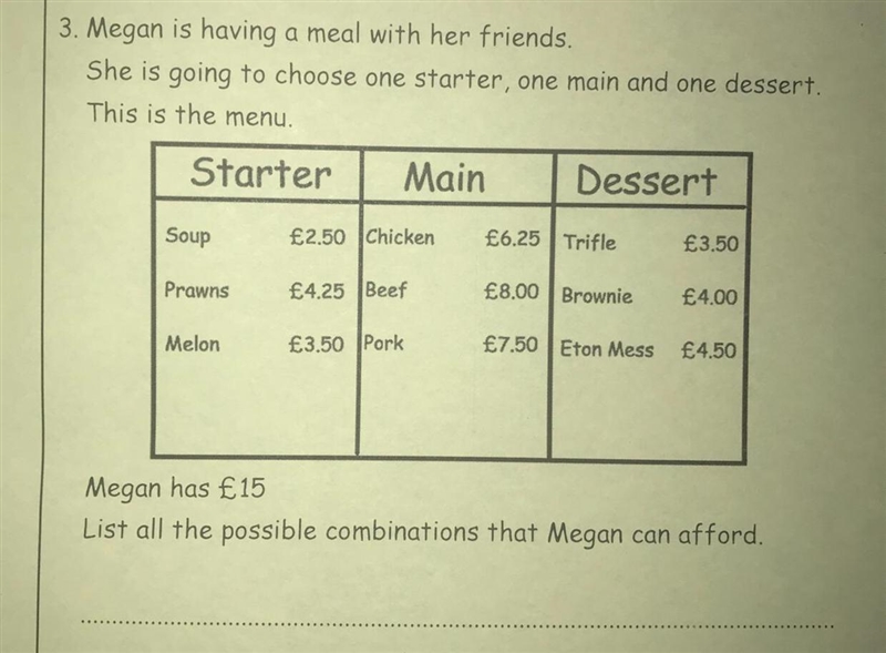 3. Megan is having a meal with her friends. She is going to choose one starter, one-example-1