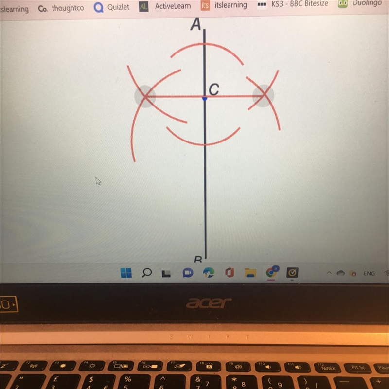 Instruction: draw a line perpendicular to line AB at point C. I have followed the-example-1