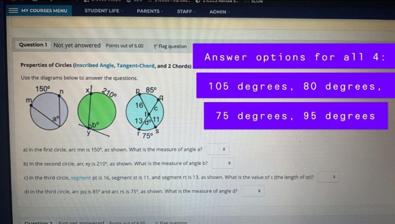 The answer options are the 4 options given for all the answers, all of those options-example-1