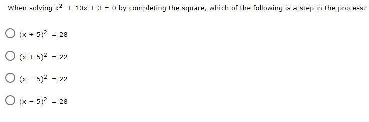 When solving x2 + 10x + 3 = 0 by completing the square, which of the following is-example-1