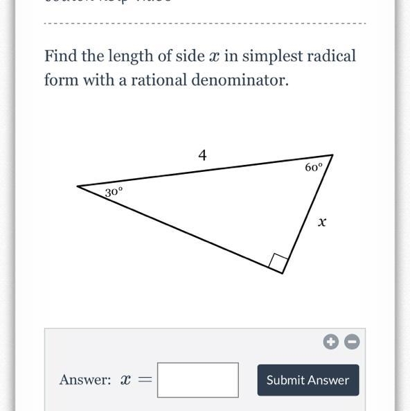 The figure below is a square. Find the length of side x x in simplest radical form-example-1