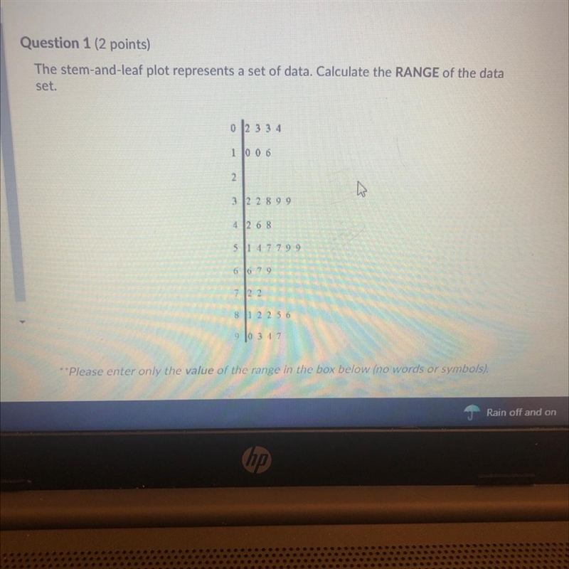 The stem and leaf plot represents a set of data-example-1