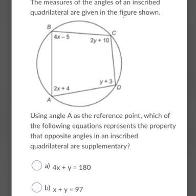 Please help!!! geometry help needed! the other answer choices are 2x+2y = 166 and-example-1