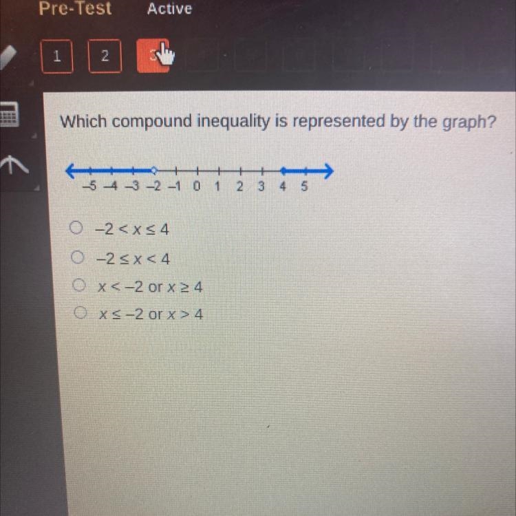 Which compound inequality is represented by the graph?-example-1