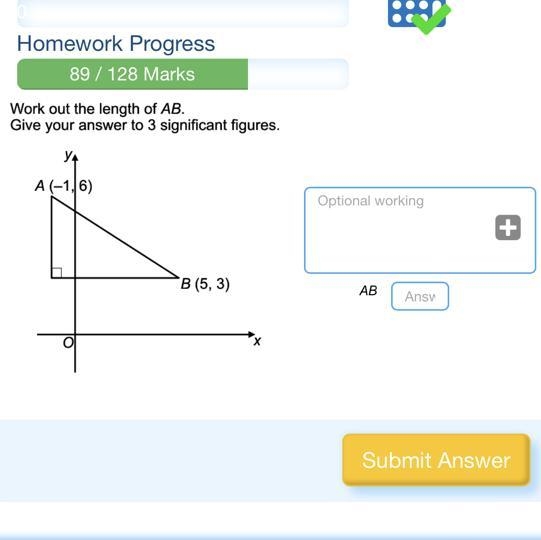 Work out the length of AB. Give your answer to 3 significant figures. A (-1, 6) B-example-1