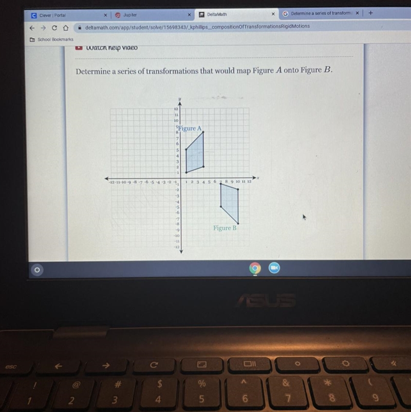 Determinar a series of transformations that would map Figure A onto Figure B-example-1