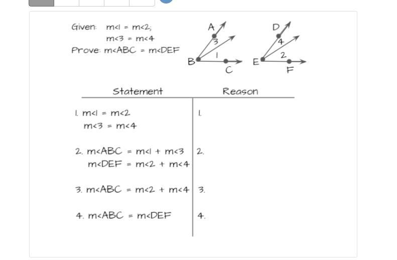 Fill in the missing Statement and Reason blanks for the two-column proofs. Will choose-example-1