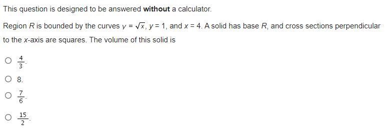 Region R is bounded by the curves y = √x, y = 1, and x = 4. A solid has base R, and-example-1