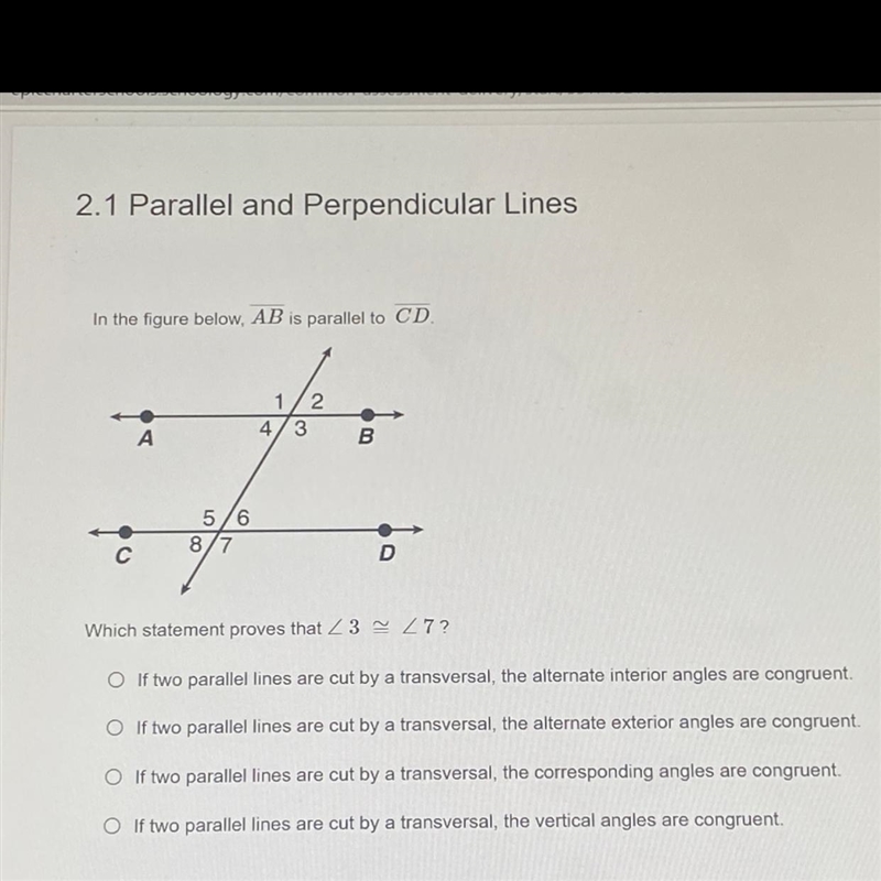 In the figure below, AB is parallel to CD.A. If two parallel lines are cut by a transversal-example-1