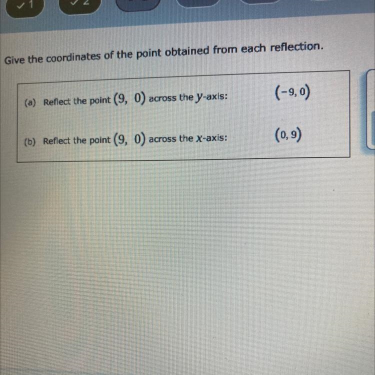 Give the coordinates of the point obtained from each reflection.(a) Reflect the point-example-1